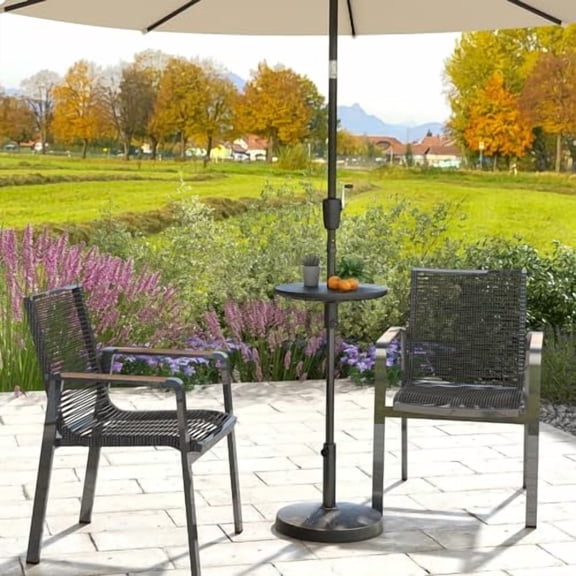 HAPPYGRILL 20 Outdoor Patio Umbrella Table, Adjustable Umbrella Table Tray w/ 1.5 Umbrella Hole, All-Weather Round Table Tray for Poolside, Backyard, Patio & Beach, Easy Installa