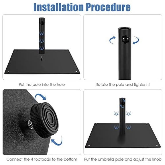 HAPPYGRILL 20 Patio Umbrella Base, 35 LBS Square Outdoor Market Umbrella Base Stand with 4 Adjustable Footpads, 1.6/1.9 Adapters, Tightening Knob, Quick Setup, Weather-proof Umb