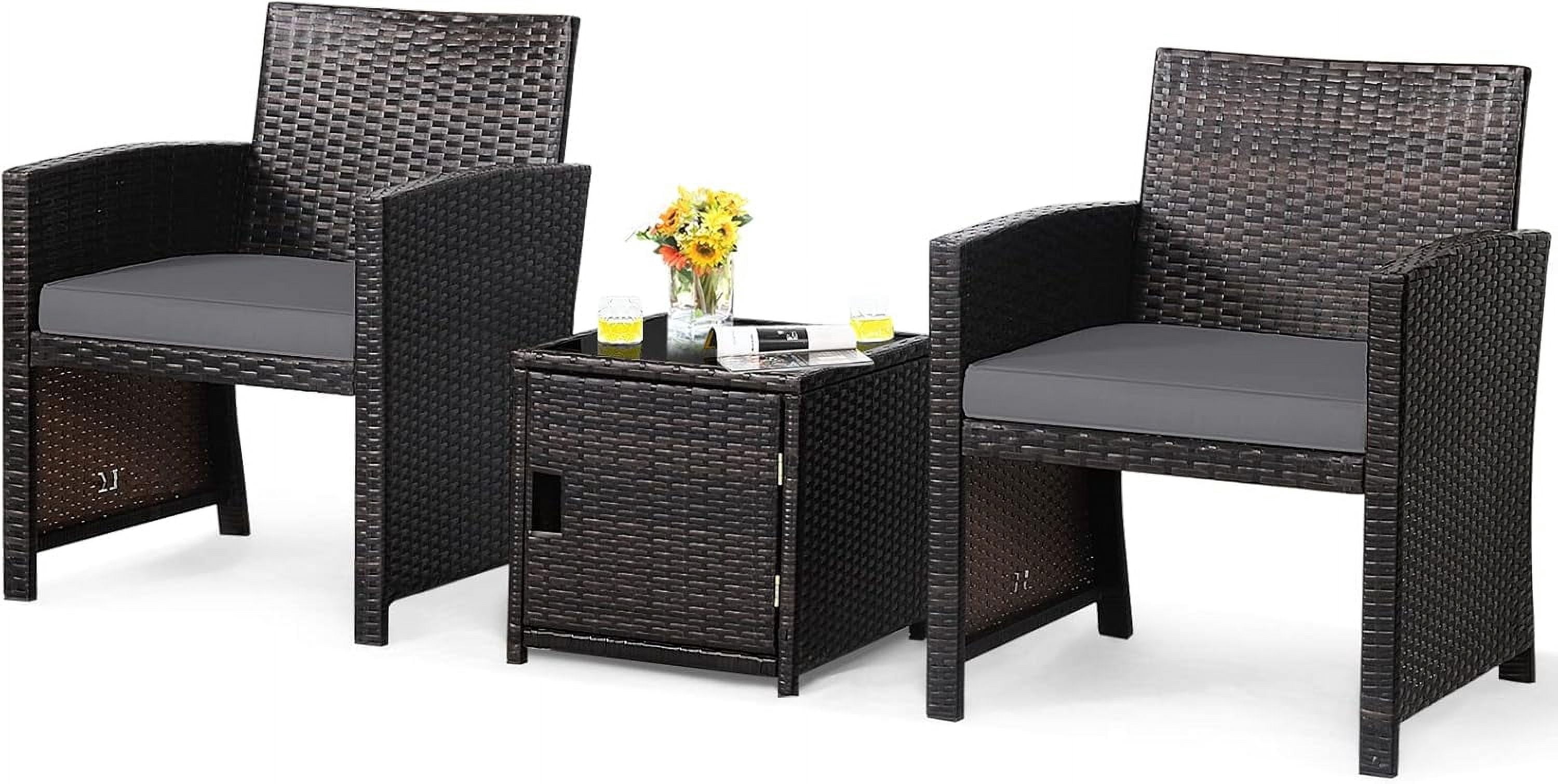 HAPPYGRILL 3 Piece Outdoor Bistro Set, PE Wicker Patio Conversation Set ...