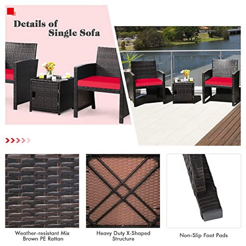 HAPPYGRILL 3 Piece Outdoor Bistro Set, PE Wicker Patio Conversation Set ...
