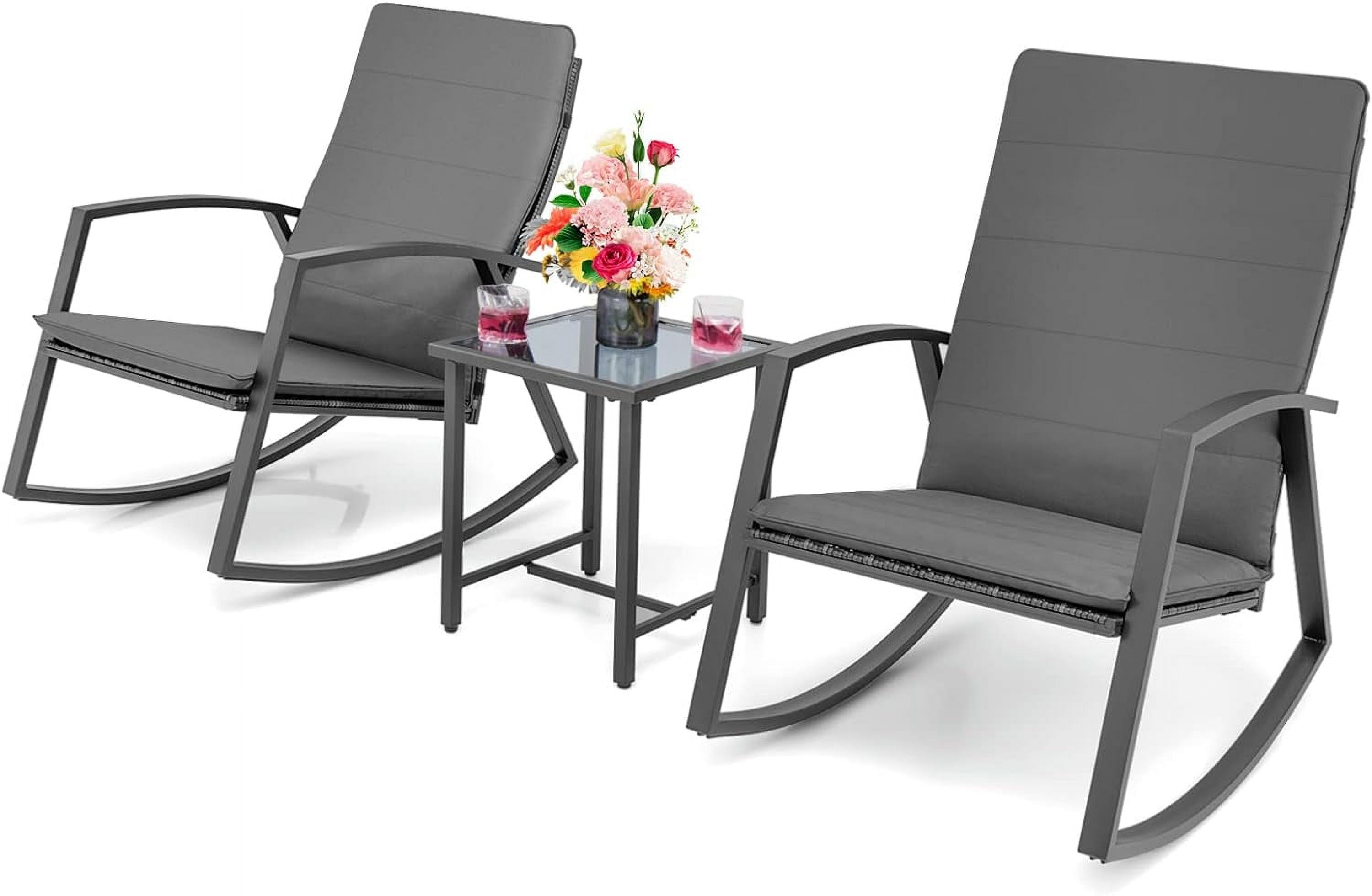 HAPPYGRILL 3 Piece Rocking Bistro Set, Patio Rattan Rocking Chair Set ...