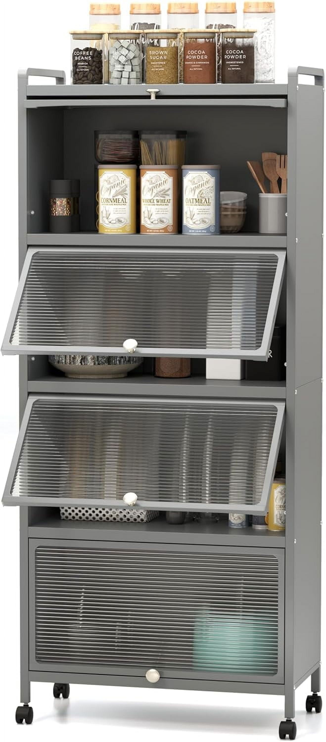 HAPPYGRILL 5 Tier Kitchen Storage Cabinet Mobile Microwave Stand w