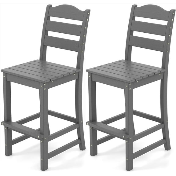 HAPPYGRILL Outdoor Bar Stool 30 Inches Patio Bar Chair with Backrest and Footrest, Weather Resistance HDPE Counter Height Barstools for Garden, Backyard (Grey,2)
