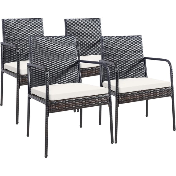Patio Rattan Dining Chairs Set of 4, Outdoor Wicker Chair Set with Soft Cushions, Reinforced Steel Frame, All-Weather Dining Armchairs for Deck Backyard Poolside