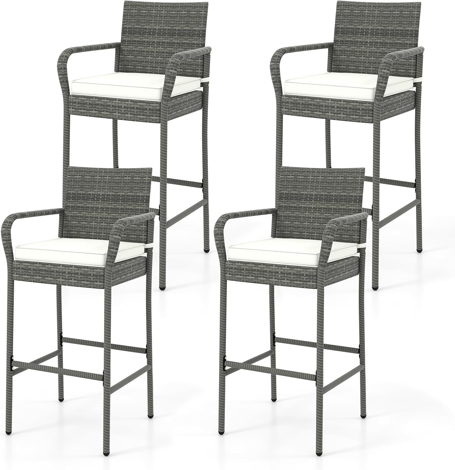 HAPPYGRILL Rattan Bar Chairs Set of 4, Outdoor PE Rattan Bar Stools ...