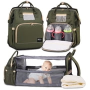 HAPPYLUOKA Multifunctional Baby Diaper Changing Bag with Foldable Pad, Baby Boy Nappy Bag with Changing Station, Olive Hunter Green
