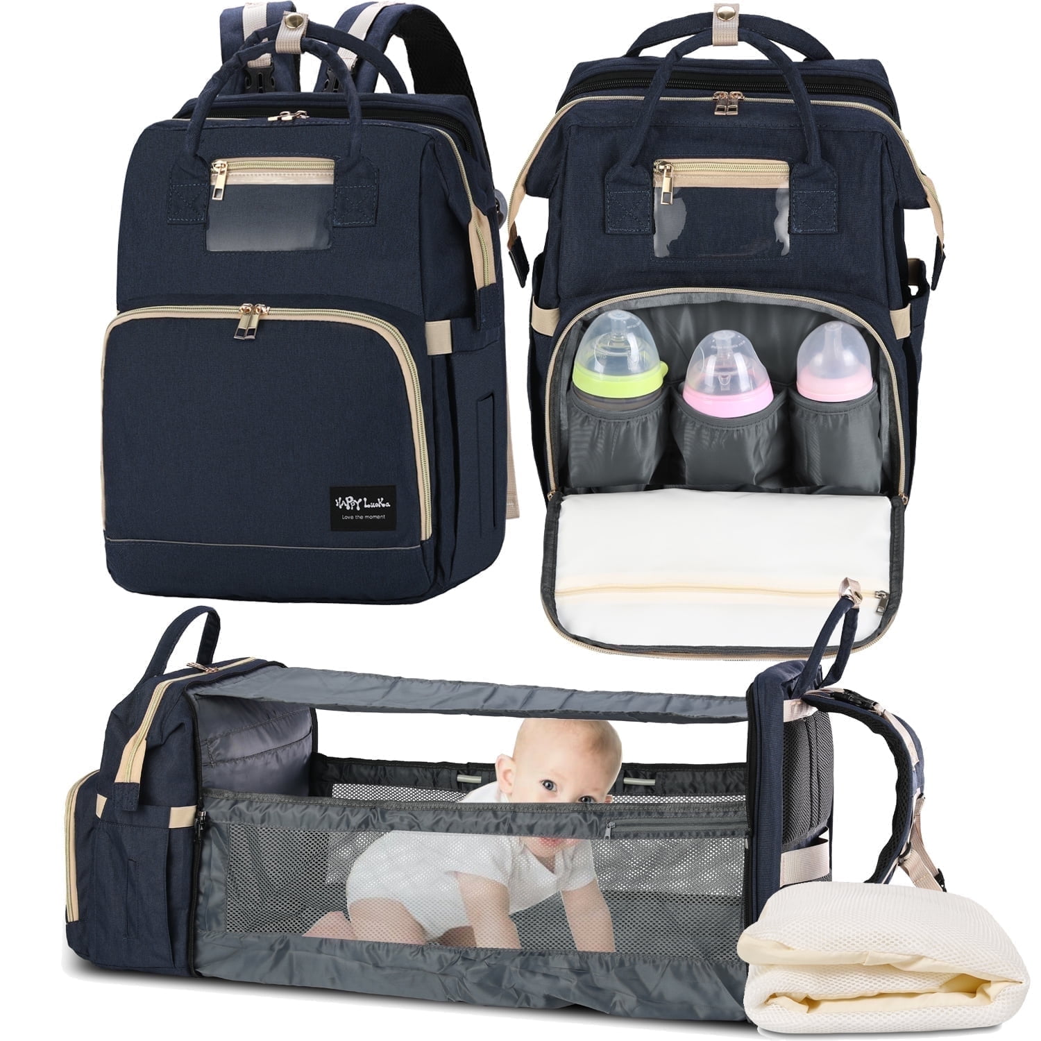 HAPPYLUOKA Navy Diaper Bag Backpack with Changing Station