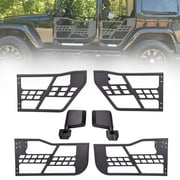 HAPSO For Jeep Wrangler JK Tube Tubular Half Doors Compatible With 2007-2018 Jeep Wrangler JK Unlimited 4-Door Sahara Rubicon Front & Rear Sport Offroad Steel Tube Doors With Side View Mirror