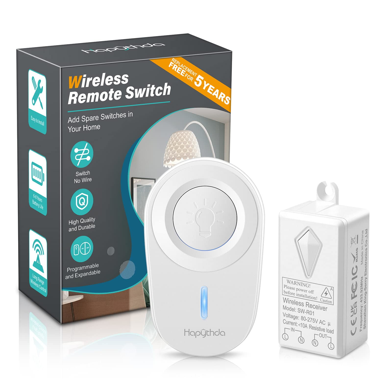 HAPYTHDA Home Wireless Light Switch and Receiver Kit for Led Light