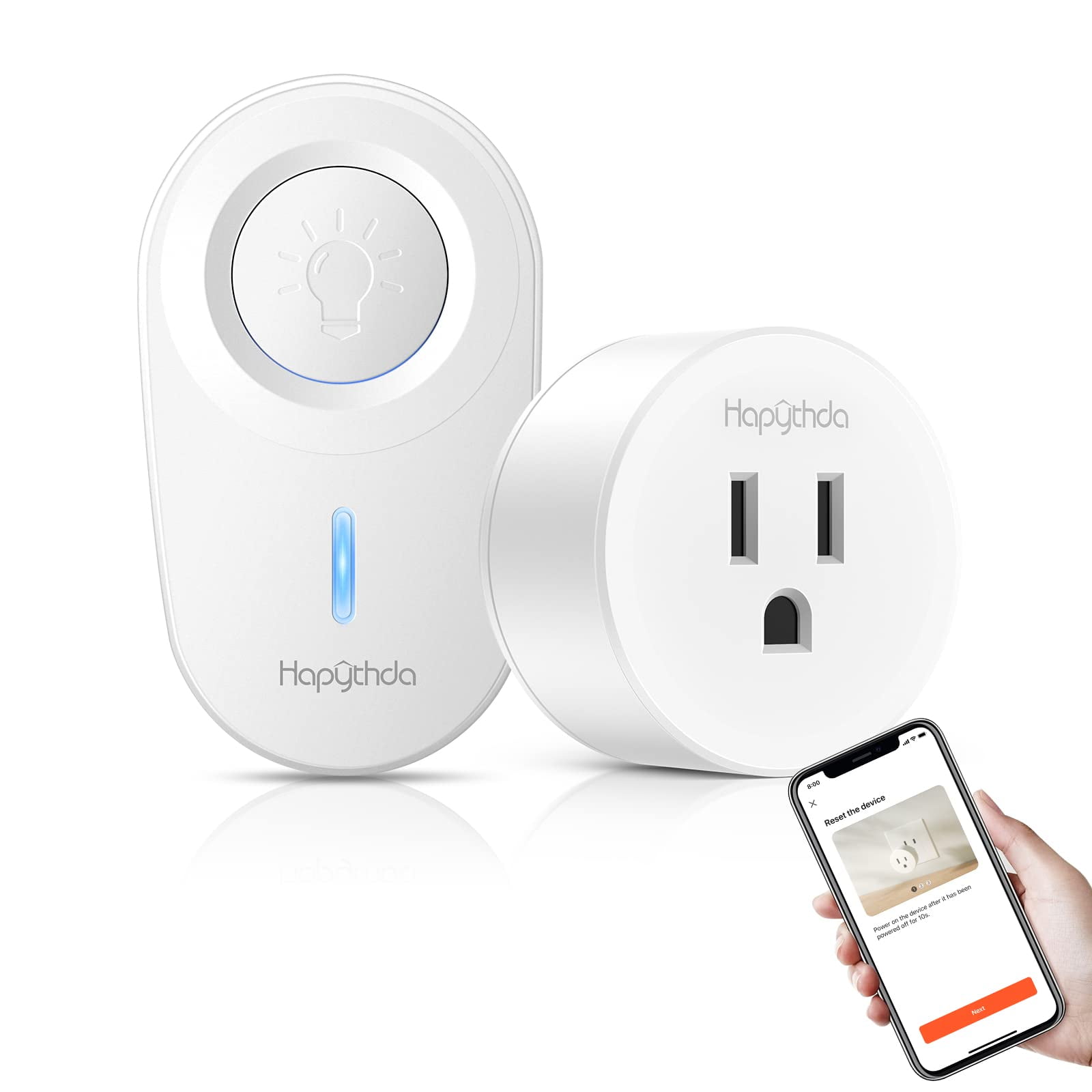 HAPYTHDA Smart Plug with Remote, 2.4GHz Wi-Fi & RF433 Wireless Remote Control  Outlet Light Switch, Works with Smart Life/Tuya APP, Compatible with  Alexa/Google Home, White 