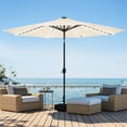 thumbnail image 1 of HARBOURSIDE 10ft Solar-Powered Outdoor Umbrella with LED Lights - 11 Solar LED Bulbs, Heavy Duty Base & Sand Bag for Patio/Garden/Poolside, Waterproof UV-Resistant Sun Shade Canopy,Beige, 1 of 1