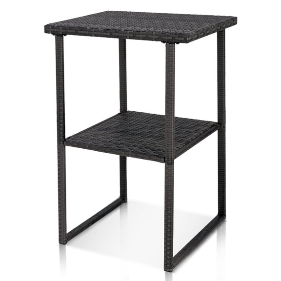 HARBOURSIDE Wicker Bar Table, 36 Inch Counter Height Patio High Top Dining Table, Rattan Bistro Pub Table with Storage Shelf for Deck Poolside Balcony Garden, Gray