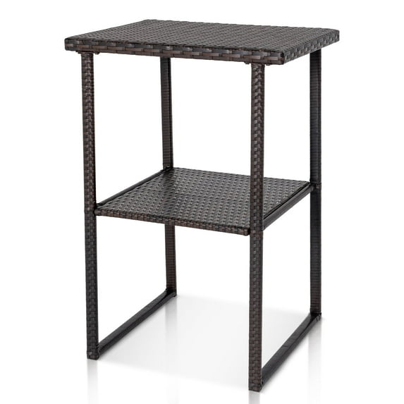 HARBOURSIDE Wicker Bar Table, 36 Inch Counter Height Patio High Top Dining Table, Rattan Bistro Pub Table with Storage Shelf for Deck Poolside Balcony Garden, Brown