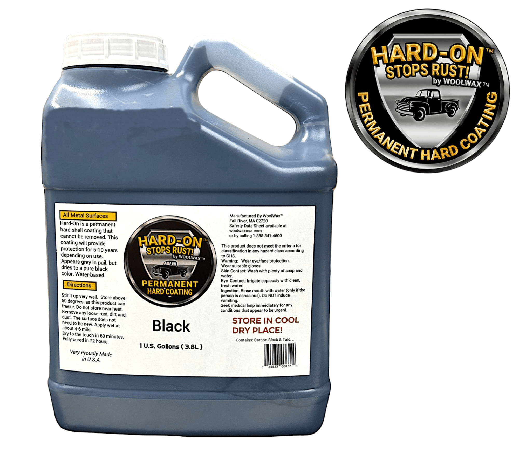 HARD-ON by woolwax 1 Gallon Pail Auto Truck Undercoating Permanent Black Water Based Corrosion Inhibitor Coating One Time Application Non-Rubber Stops Rust Chip Guard Sound Deadener Solvent Free