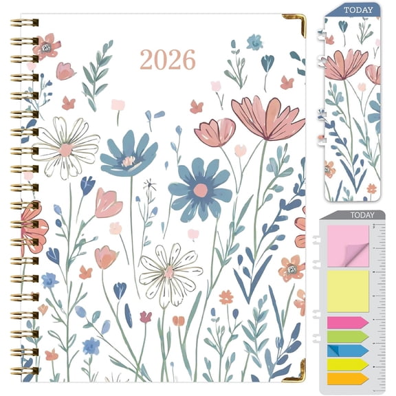 HARDCOVER 2026 Planner, 7"x9": 14 Months (November 2025 - December 2026), Daily Weekly Monthly Planner, Yearly Agenda, Bookmark, Pocket Folder and Sticky Note Set (Colorful Botanicals)