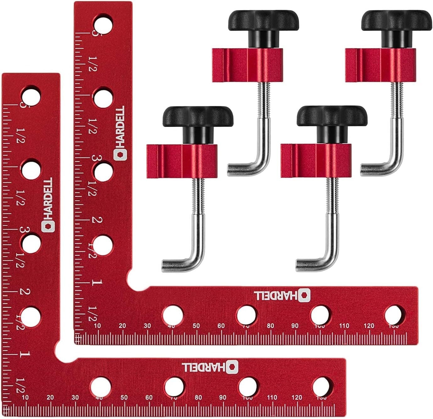 HARDELL 90 Degree Positioning Squares Right Angle Clamps 5.5" x 5.5"(14 x 14cm) Aluminum Alloy Woodworking Carpenter Corner Clamping Square Tool for Cabinets Drawers