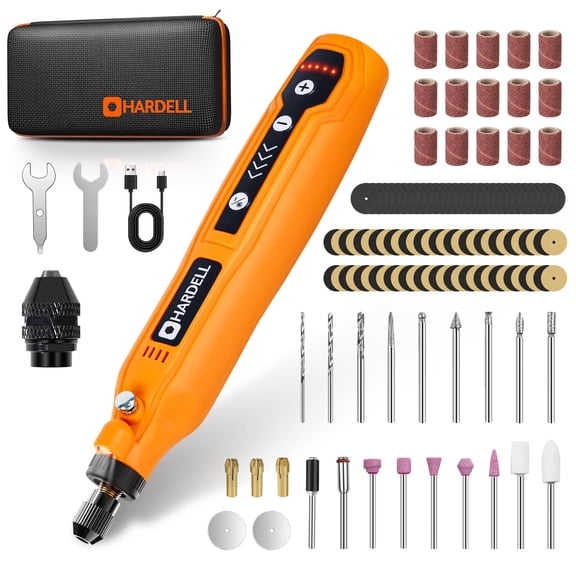 HARDELL Mini Cordless Rotary Tool, 5-Speed and USB Charging Rotary Tool Kit with 71 Accessories, Multi-Purpose 3.7V DIY Craft Tool for Sanding, Polishing, Drilling, Engraving (Orange)