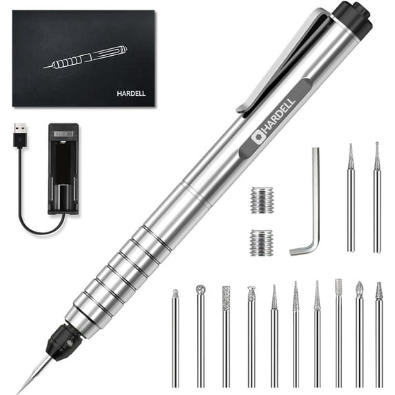 HARDELL Mini Engraving Pen with 10 Rotating Grinding Heads, Cordless Portable Electric Micro Engraving Pen for Jewelry, Glass, Wood, Stone, Metal