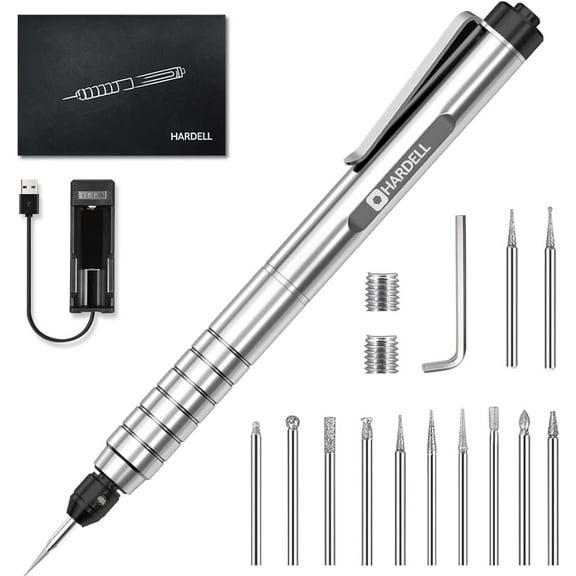 HARDELL USB Rechargeable Mini Engraving Pen with 6 Rotating Grinding Heads, Cordless Portable Electric Micro Engraving Pen for Jewelry, Glass, Wood, Stone, Metal