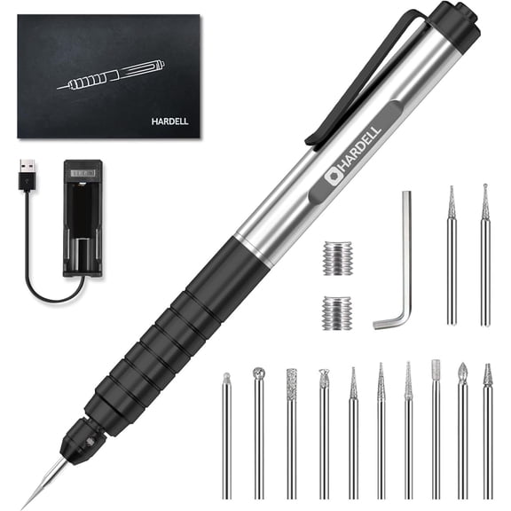 HARDELL USB Rechargeable Mini Engraving Pen with 6 Rotating Grinding Heads, Cordless Portable Electric Micro Engraving Pen for Jewelry, Glass, Wood, Stone, Metal