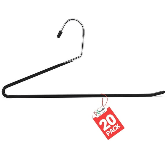 HARDW Black Metal Hangers – Non-Slip Open Ended Hangers for Clothes - Durable & Space-Saving Black Hangers for Closet Organization - Pack of 20