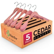 HARDW Cedar Hangers for Clothes - Extra Wide Wooden Hangers for Suits, Coat, Dress & More - Non Slip Foam Padded Bar with 360  Swivel Hook, Aromatic American Cedar Wood Hanger - Pack of 5