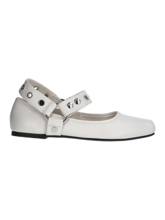 Women's Faux Leather Moto Maryjane Flats
