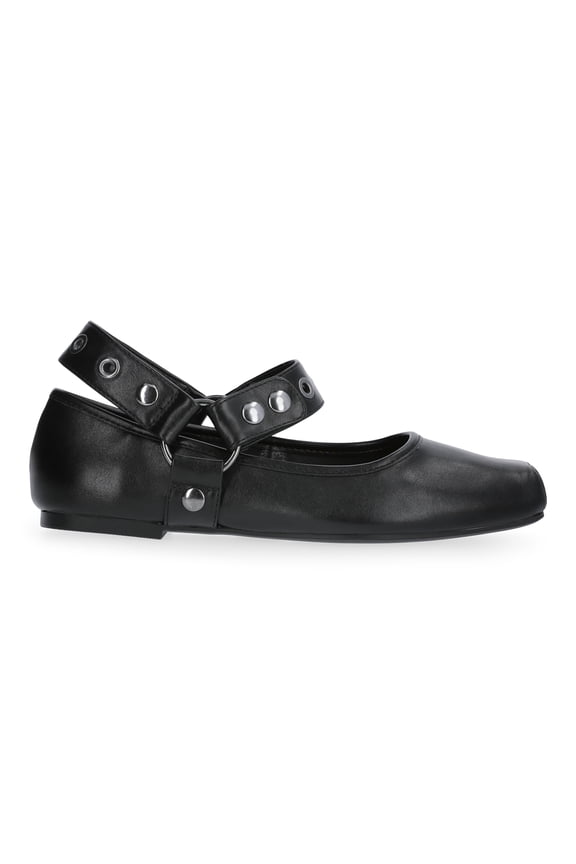 Women's Faux Leather Moto Maryjane Flats