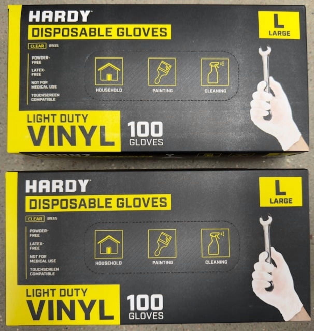 HARDY Vinyl Gloves, 100 Pack, Large (2 Boxes)