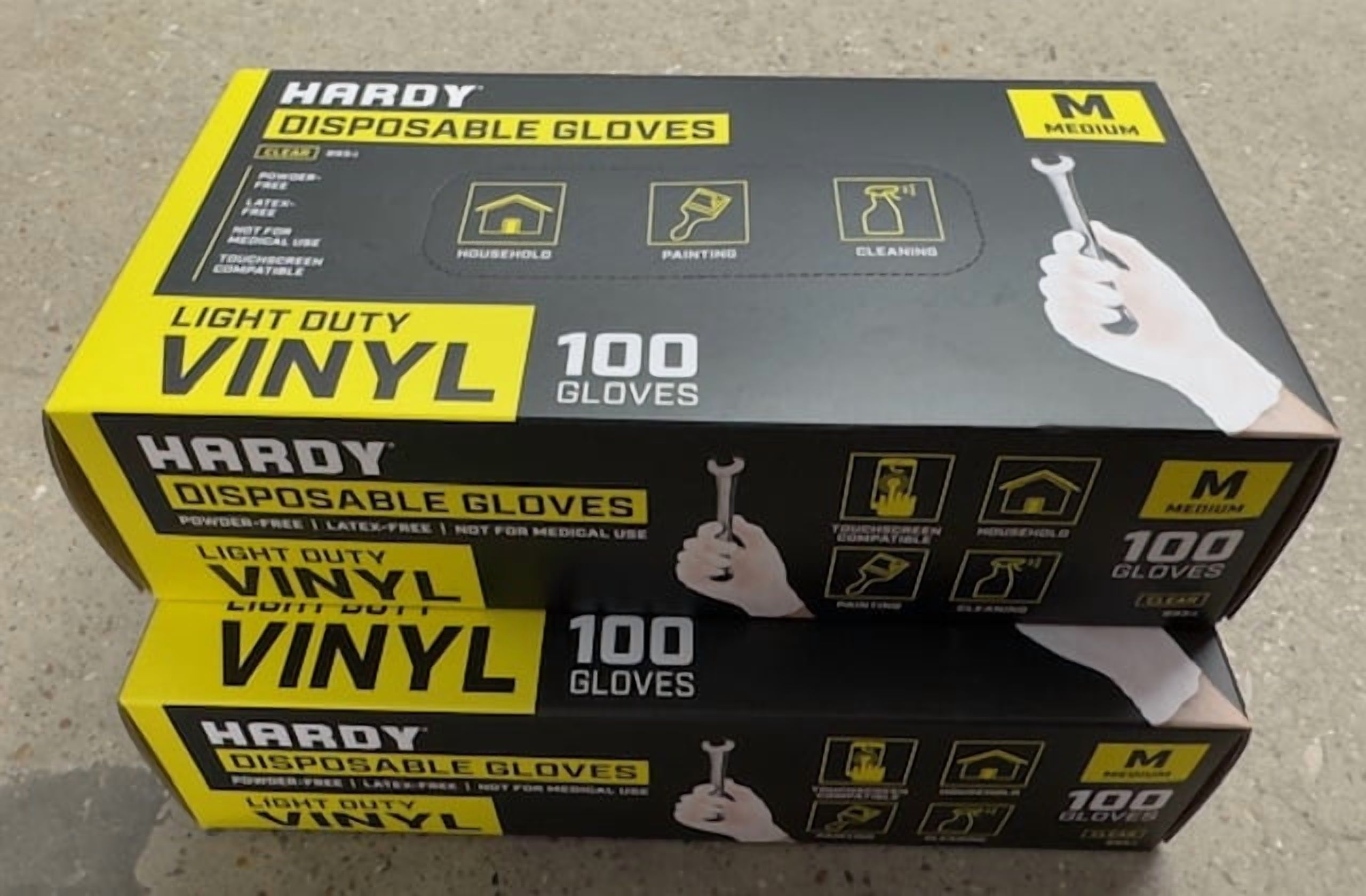 HARDY Vinyl Gloves, 100 Pack, Medium (2 Boxes)