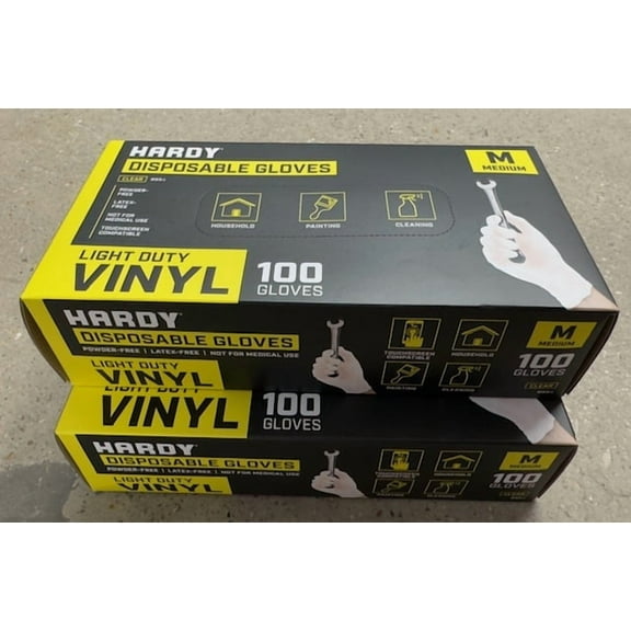 HARDY Vinyl Gloves, 100 Pack, Medium (2 Boxes)