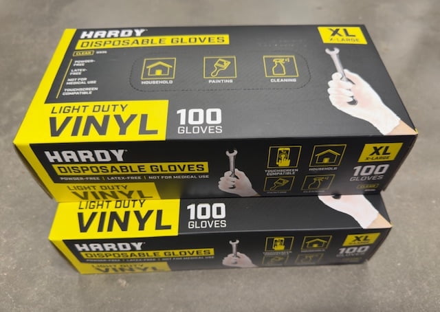 HARDY Vinyl Gloves, 100 Pack, X-Large (2 Boxes)