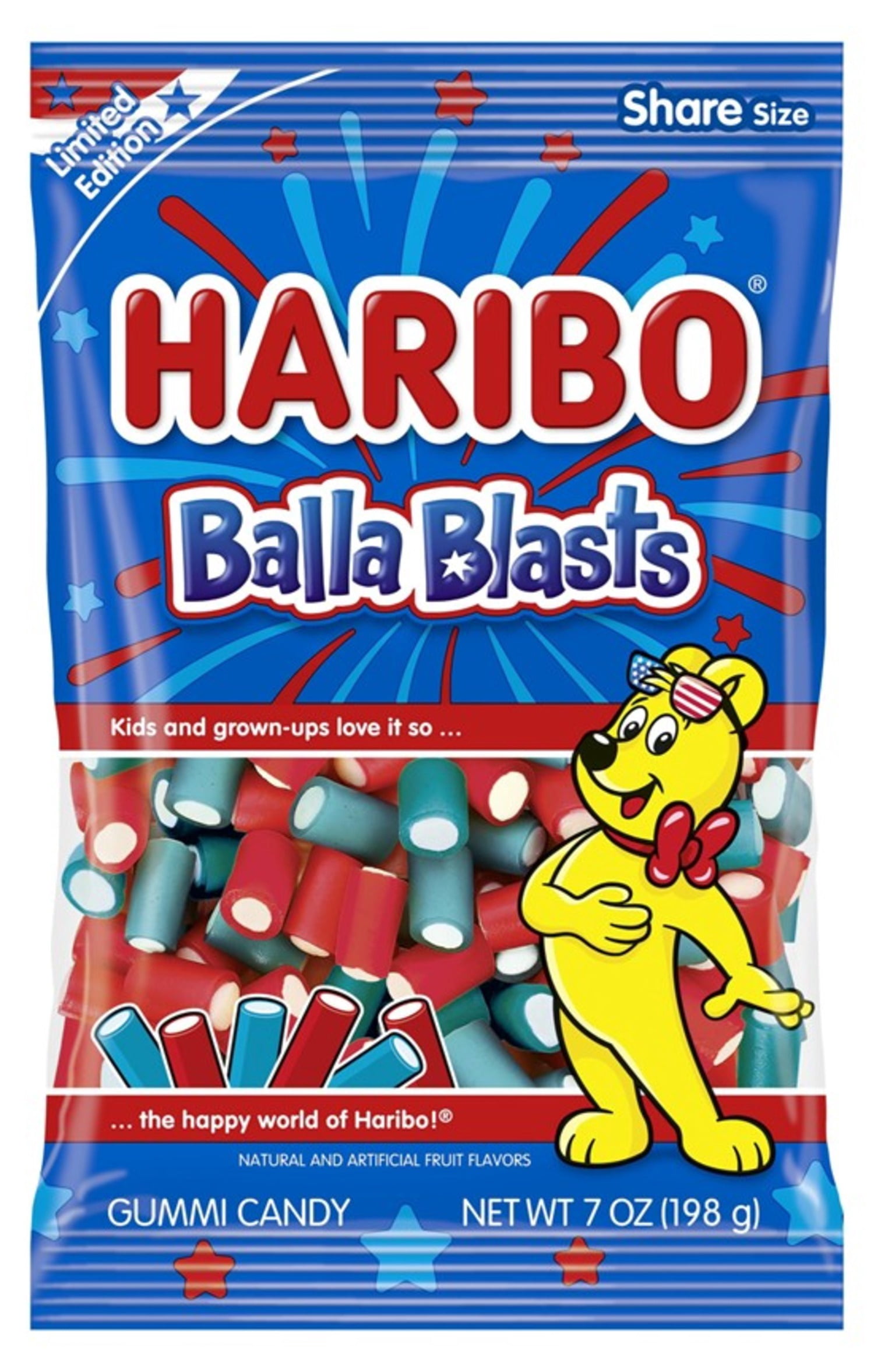 HARIBO Balla Blasts Gummy Candy, Share Size, 7oz Bag