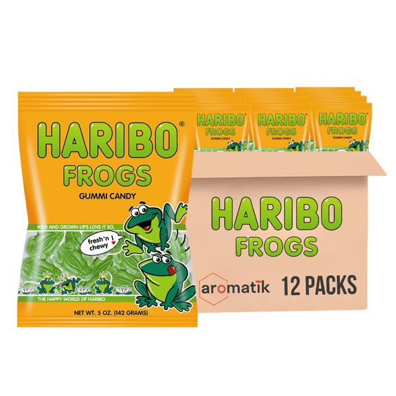 HARIBO Frogs Gummy Candy |  5 Oz, Pack of 12 | Sweet & Chewy Frogs Shaped Gummies | Ships in an Aromatik Damage Proof Box