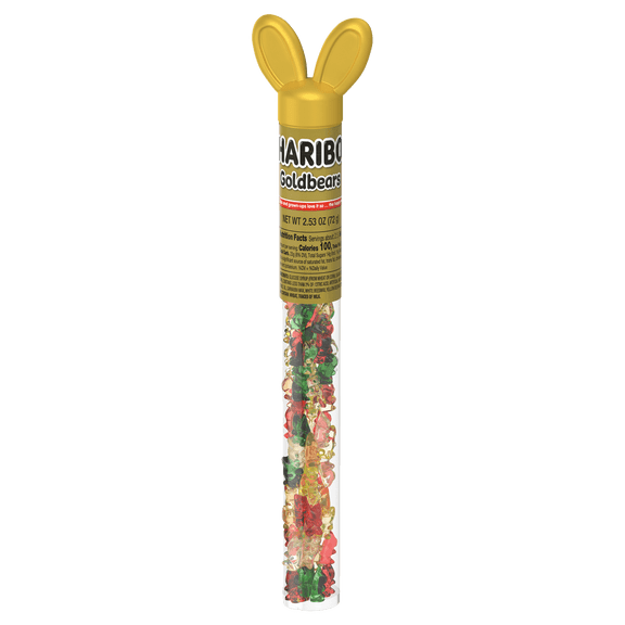 HARIBO Goldbears Gummies Easter Edition Assorted Fruit Flavor Gummy Bears Gummy Candy, 2.53oz, Filled Bunny Ear Tube