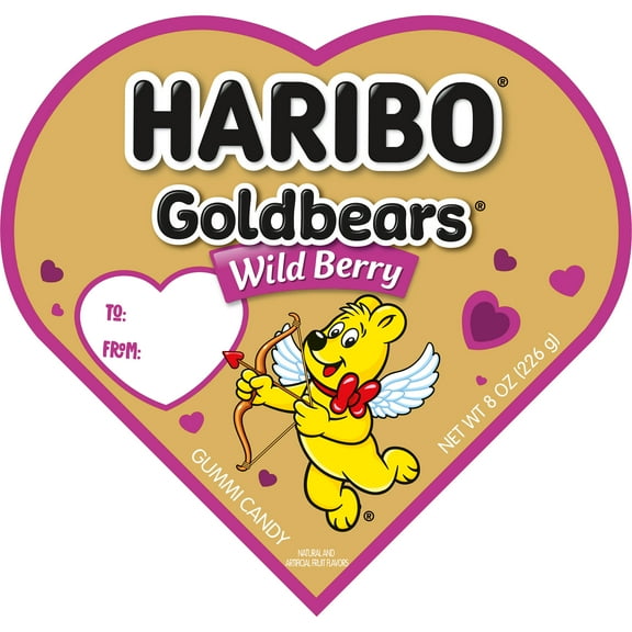 HARIBO Goldbears Gummies Wildberry Valentines Assorted Berry Flavor Gummy Candy, 8oz, Heart Gift Box