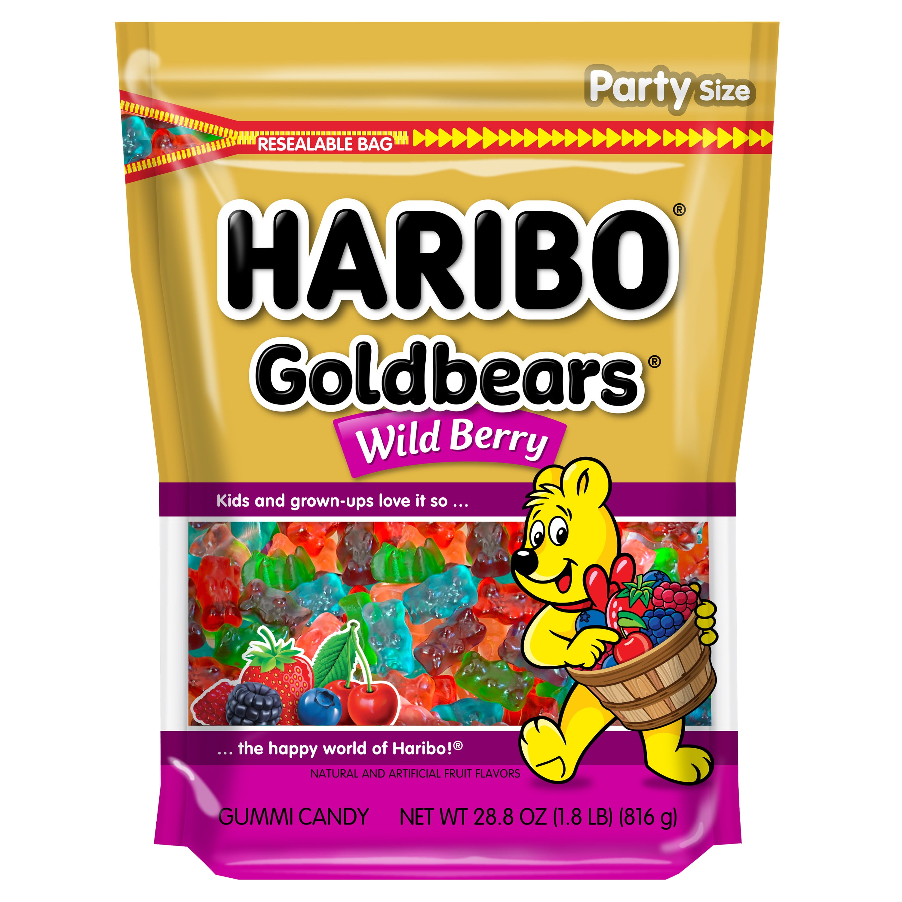 HARIBO Goldbears Gummy Bears, Wild Berry Candy Gummies, Large Bag, 28 oz