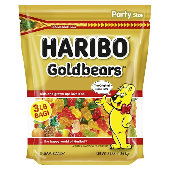 HARIBO Goldbears Gummy Bears Original Assorted Fruit Flavor Candy Gummies, 3lb, Bulk Party Size Bag