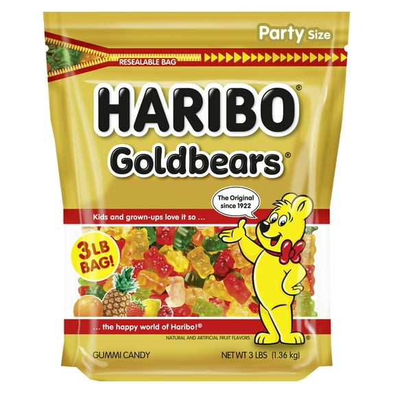 HARIBO Goldbears Gummy Bears Original Assorted Fruit Flavor Candy Gummies, 3lb, Bulk Party Size Bag