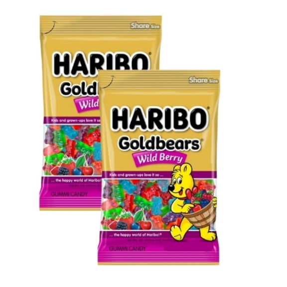 HARIBO Goldbears Wild Berry Gummy Bears, 4 oz Share Bag (Pack of 2) | Blueberry, Wild Cherry, Strawberry, Raspberry & Blackberry Flavors | Soft & Chewy Fruit Gummies | Perfect Snack & Treat