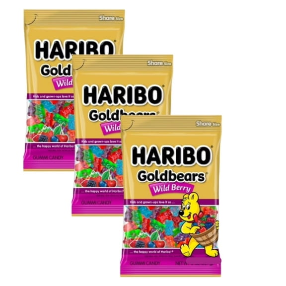 HARIBO Goldbears Wild Berry Gummy Bears, 4 oz Share Bag (Pack of 3) | Mixed Wild Berry Flavors | Soft & Chewy Fruit Gummies | Blueberry, Cherry, Strawberry, Raspberry & Blackberry