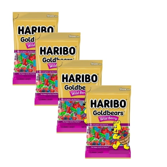 HARIBO Goldbears Wild Berry Gummy Bears, 4 oz Share Bag (Pack of 4) | Mixed Wild Berry Fruit Flavors | Soft & Chewy Gummies | Blueberry, Cherry, Strawberry, Raspberry & Blackberry