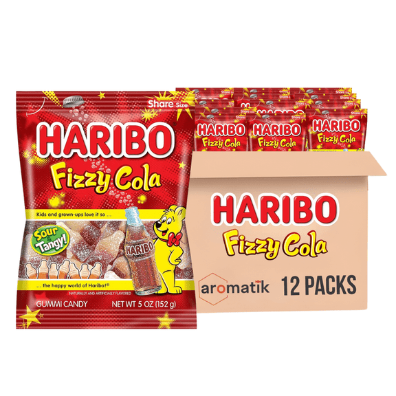 HARIBO Gummi Candy Fizzy Cola | 5-Ounce Bags, Pack of 12 | Sweet & Tangy Cola Flavor | Ships in an Aromatik Damage Proof Box