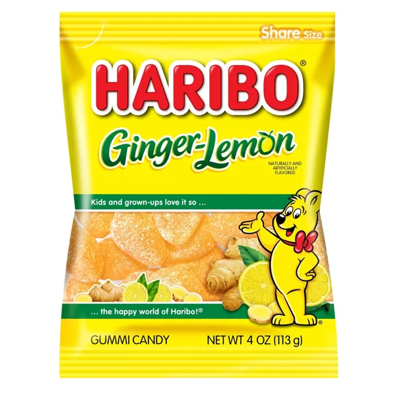 HARIBO Gummi Candy, Ginger Lemon, 4 oz. Bag (Pack of 12)
