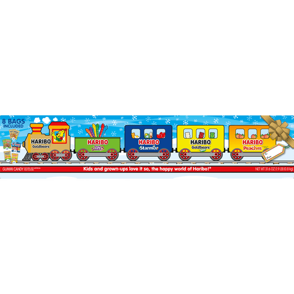 HARIBO Holiday Train Assorted Gummy Candy 8ct Train, 31.6oz Jumbo Box