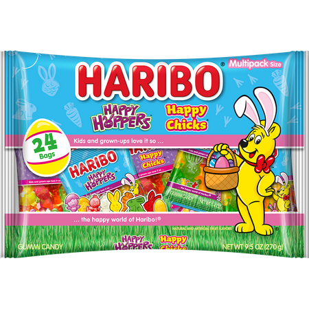 HARIBO Happy Chicks and Happy Hoppers Assorted Easter Shaped Fruit Flavor Gummy Candy, 9.5oz, 24ct Mini .4oz Bags