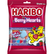 HARIBO Berry Hearts Gummies Assorted Berry Flavor Heart Shaped Valentines Day Soft Chewy Gummy Candy, 3.1oz, Share Size Peg Bag