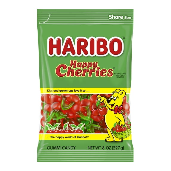 HARIBO Happy Cherries Gummies Fruit Shaped Cherry Flavor Gummy Candy, 8oz, Share Size Bag