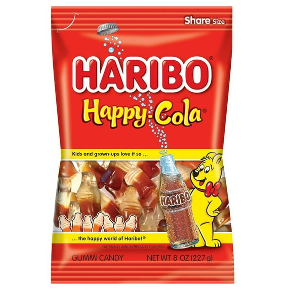 HARIBO Happy Cola Gummies Bottle Shaped Cola Flavor Gummy Candy, 8.0oz, Share Size Bag