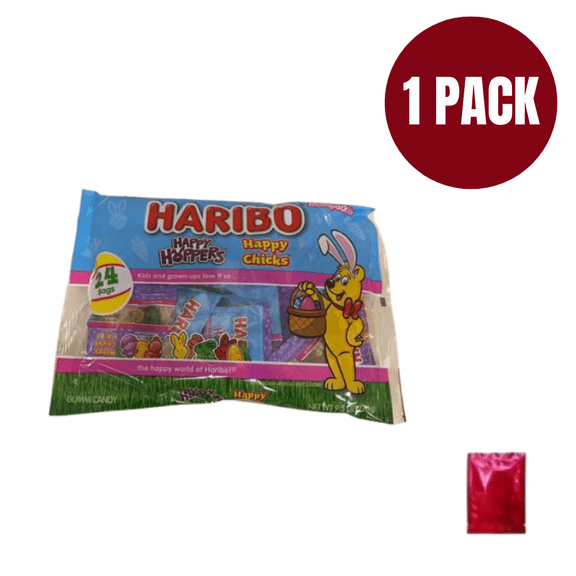 HARIBO Happy Hoppers & Happy Chicks Gummi Candy Easter Mix 24 count , Fruity Gummy Candy Assortment with Bonus LaPrima Morceau Bonbon